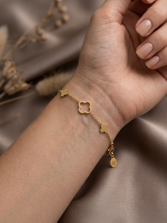 Klaveren Armband Goud – Verstelbare Luxe Armband met Clover Design