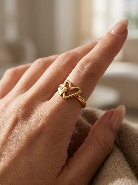 Duo Heart Ring – Gouden Open Ring met Dubbel Hart 💛
