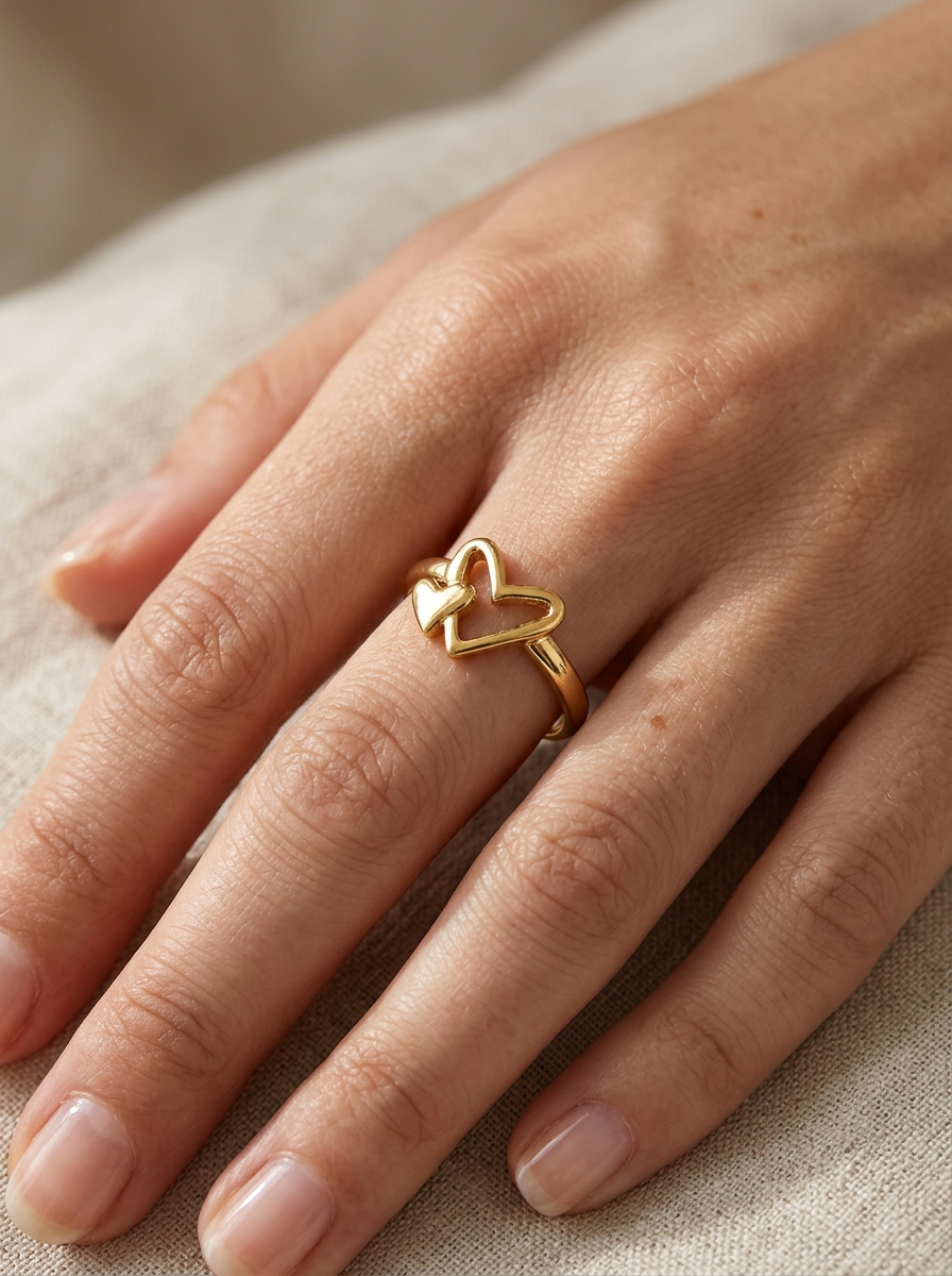 Duo Heart Ring – Gouden Open Ring met Dubbel Hart 💛