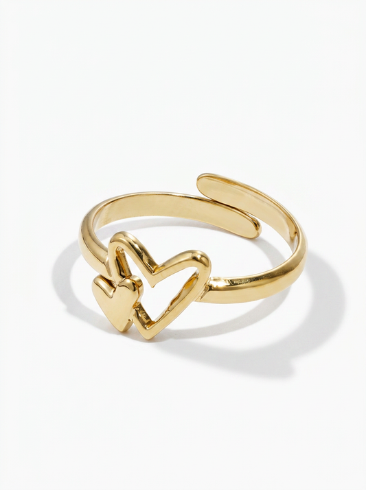 Duo Heart Ring – Gouden Open Ring met Dubbel Hart 💛